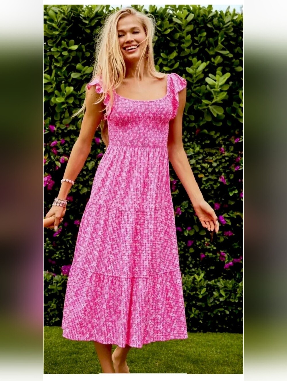 Lilly Pulitzer NWT Jilly Smocked Midi Dress Aura Pink Size M